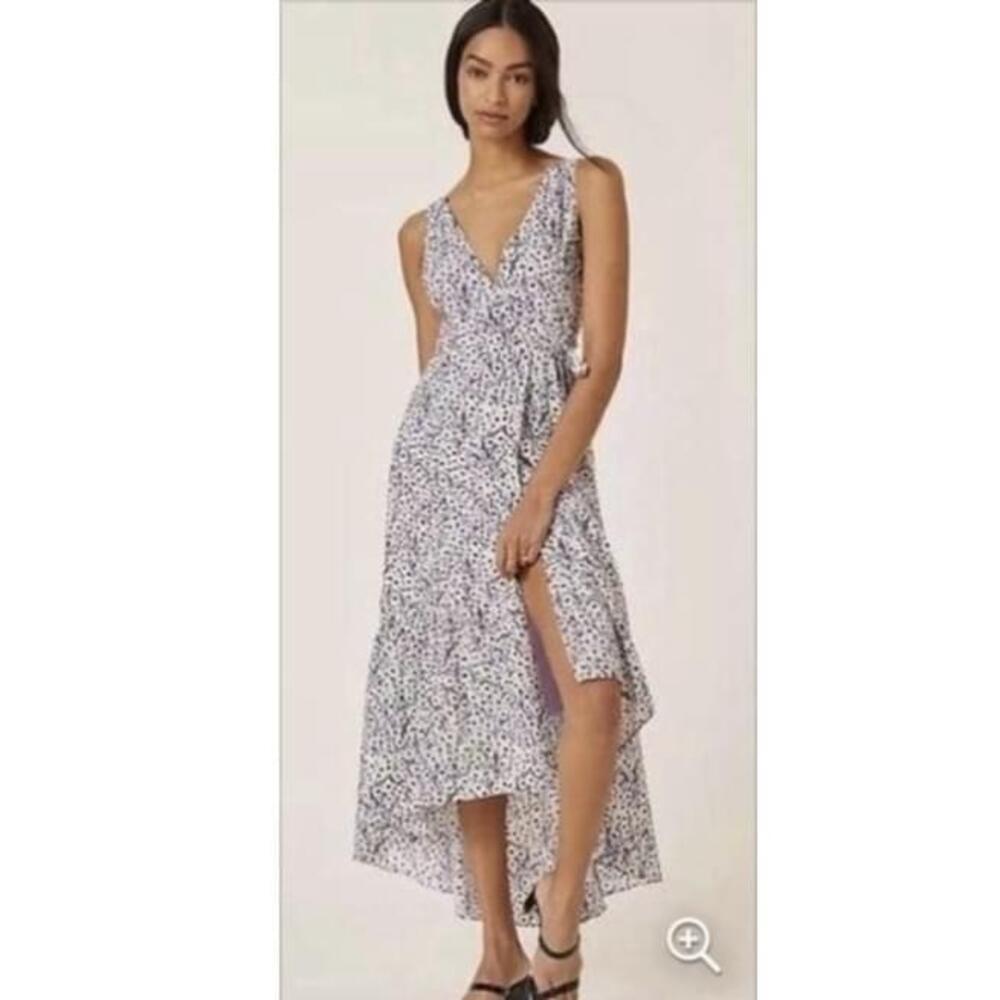 Anthropologie Hutch Elisabet Purple Floral Strappy Back Wrap Maxi Dress Size Xs
